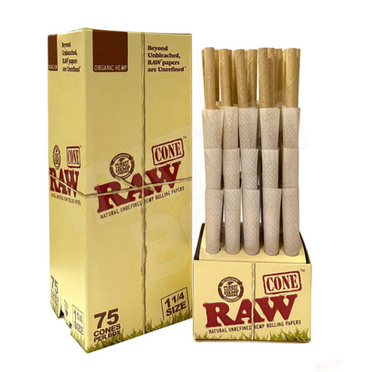 RAW CONES HEMP 1 1/4 SIZE 75PK YLW