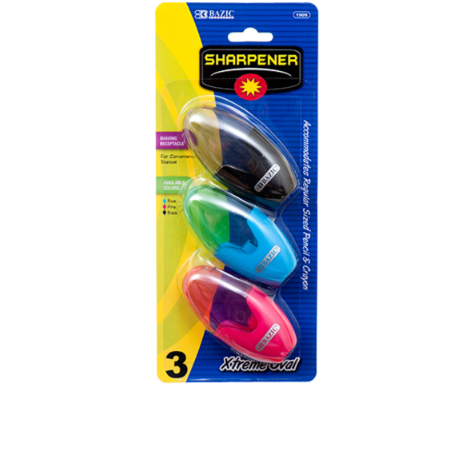 PENCIL SHARPENER BAZIC ASSORTED 3PC 1CT
