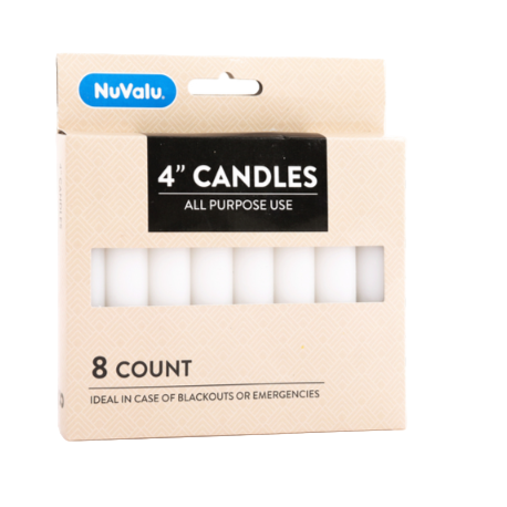 CANDLE NUVALU ALL PURP WHITE 4" 8PK