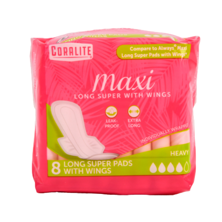 MAXI PAD CORALITE LONG W/WINGS HEAVY PINK 8PK