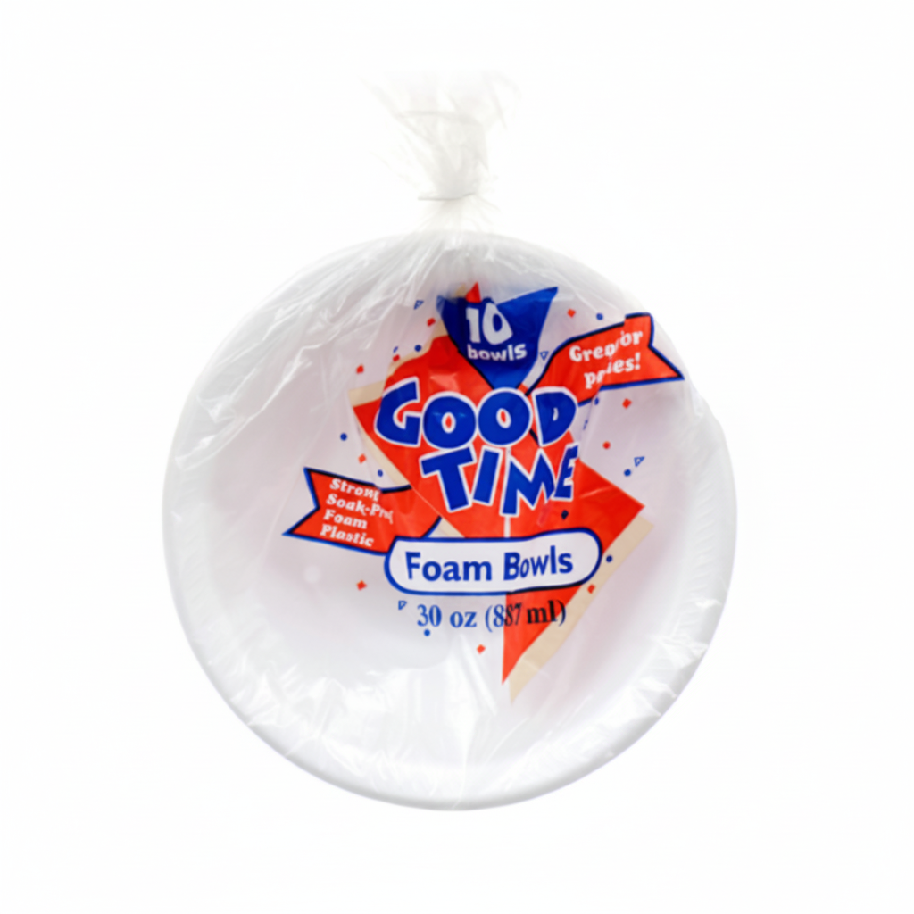 BOWL FOAM ROUND GOOD TIME 8.5" 30 OZ WHITE 10PK 1CT
