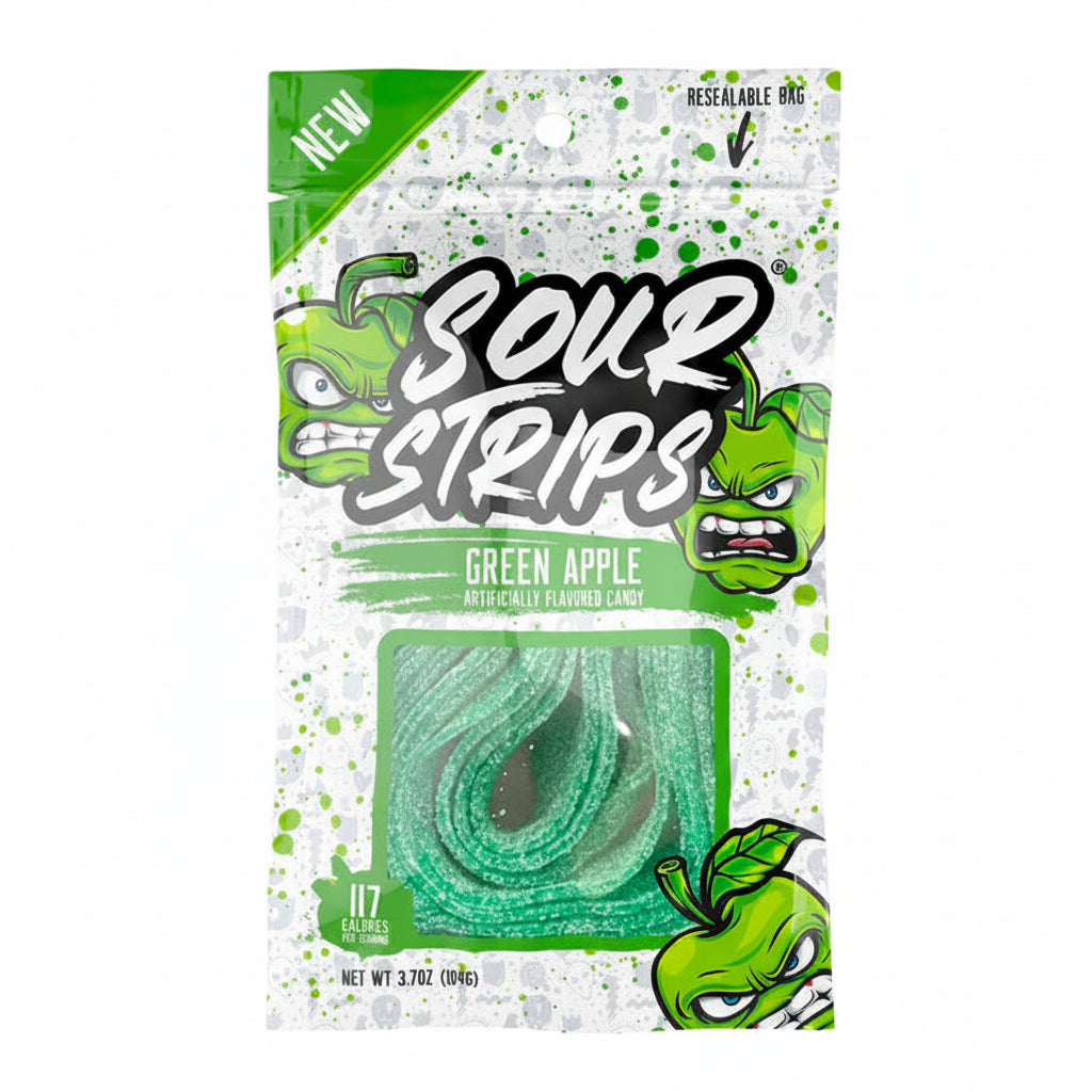 CANDY SOUR STRIPS GREEN APPLE 3.40OZ 1CT