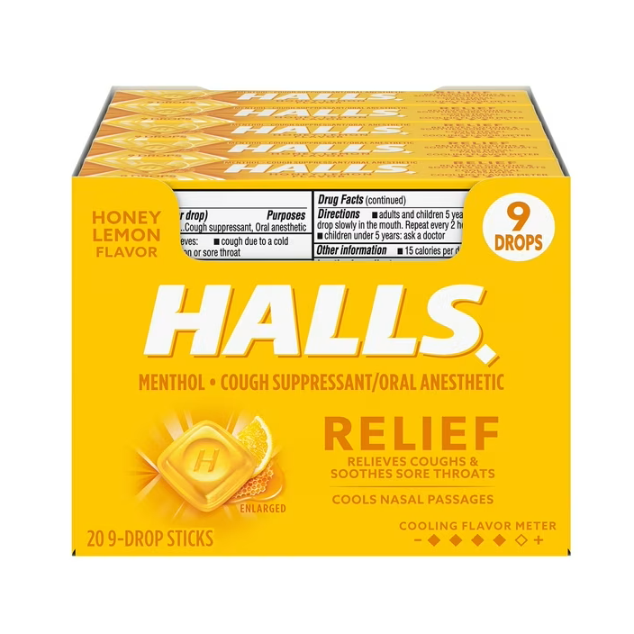 HALLS COUGH DROPS HONEY LEMON 2OPK 1CT