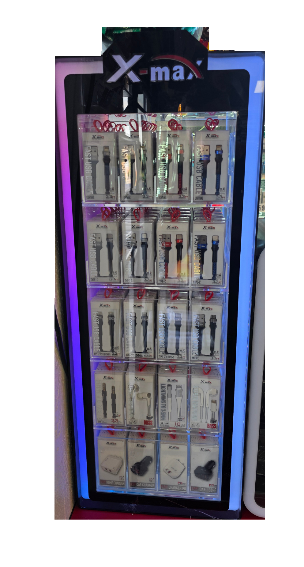ACCESSORIES DISPLAY 135 COUNT, PD LED LIGHTS FAST CHARGERS