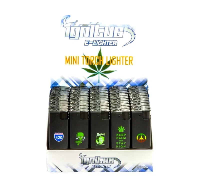 WINDLESS WEED TORCH LIGHTER CIGARETTE IGNITUS REFILLABLE 50PK