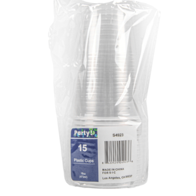 PLASTIC CUP 16OZ 15PK CLEAR 1CT
