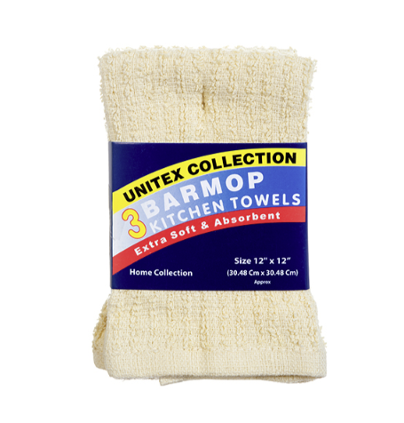 BAR MOP KITCHEN TOWELS 3PK 12" X 12" 6 ASST CLR 1CT