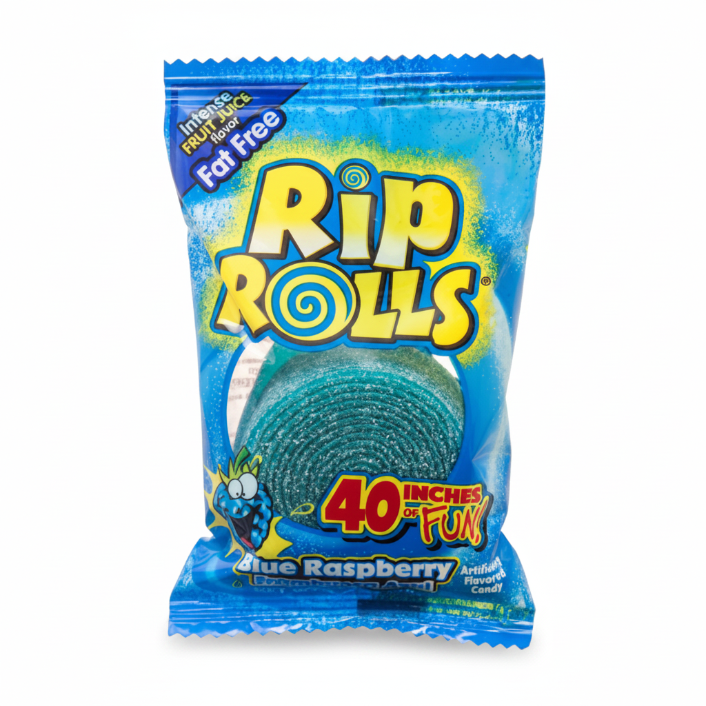 CANDY RIP ROLL SOUR CANDY BLUE RASPBERRY 1CT