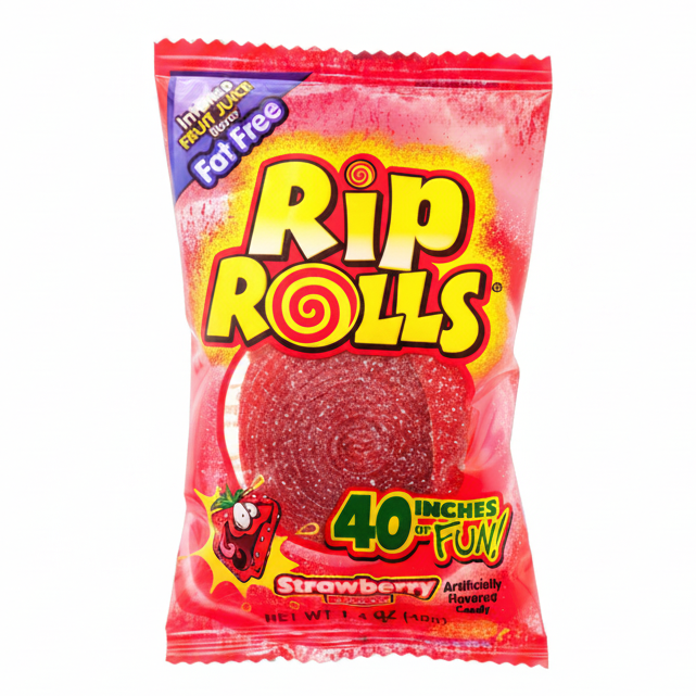 CANDY RIP ROLL SOUR CANDY STRAWBERRY 24CT