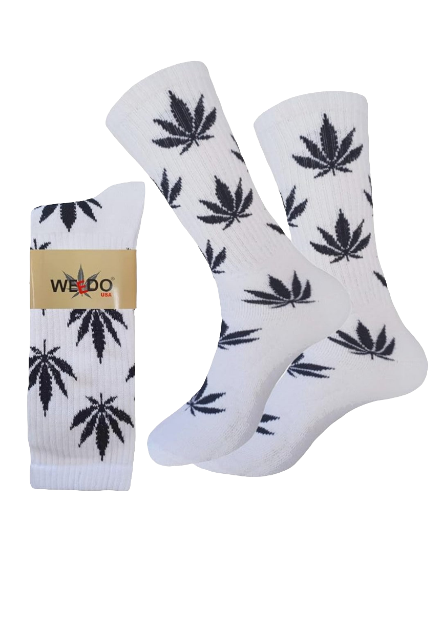 SOCKS WEEDO LONG WHT/BLACK 12PK