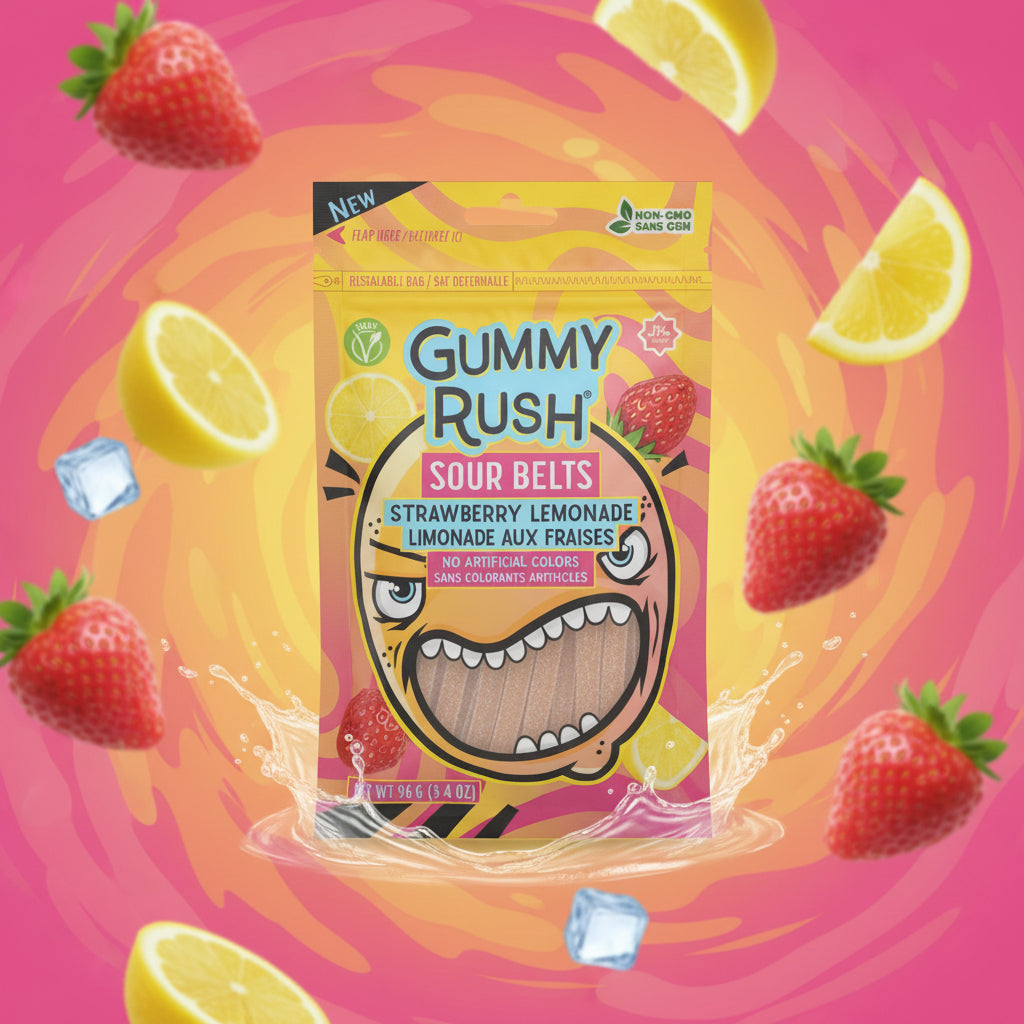 CANDY GUMMY RUSH SOUR BELTS STRAWBERRY LEMONADE 3.40OZ 1CT