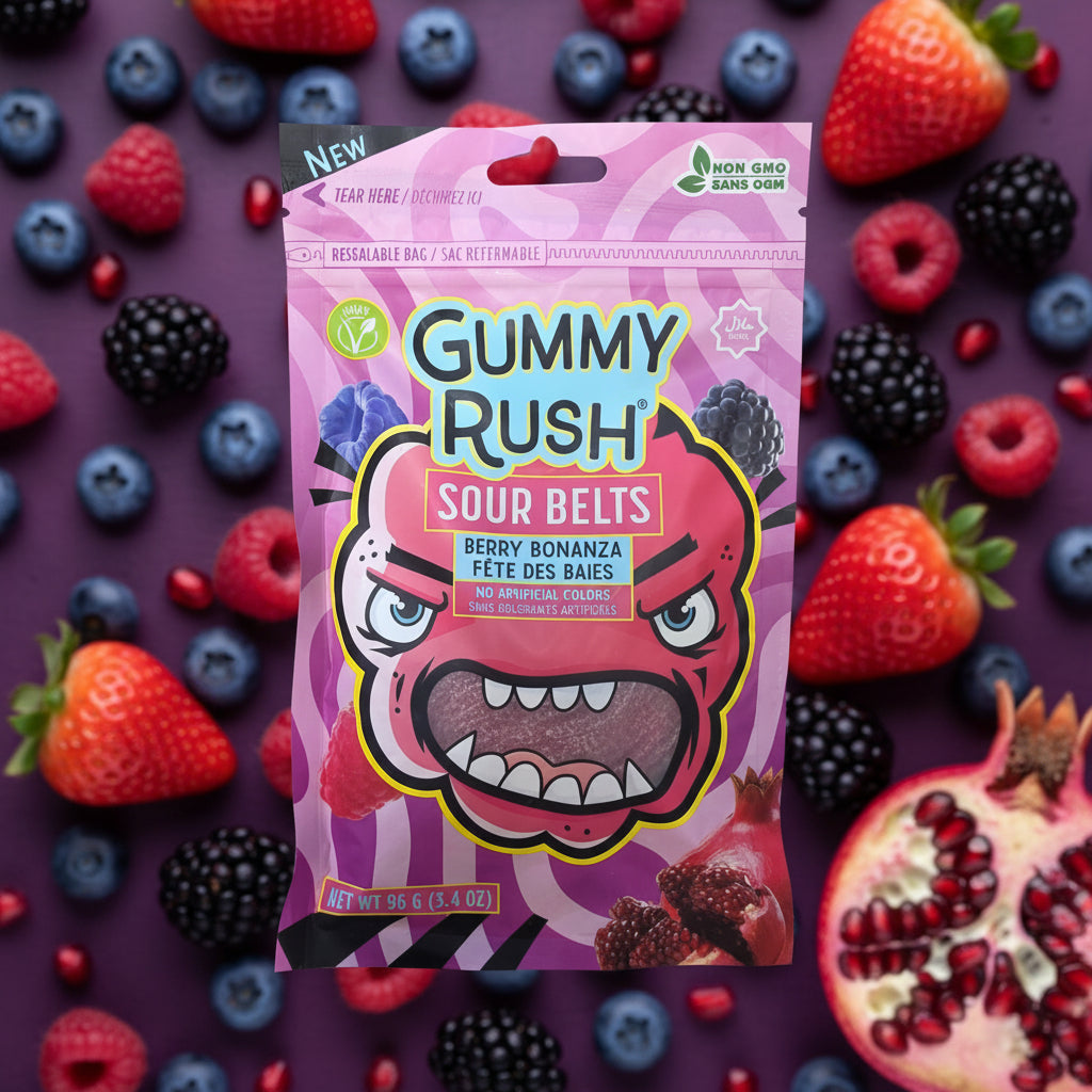 CANDY GUMMY RUSH SOUR BELTS BERRY BONANZA 3.40OZ 1CT