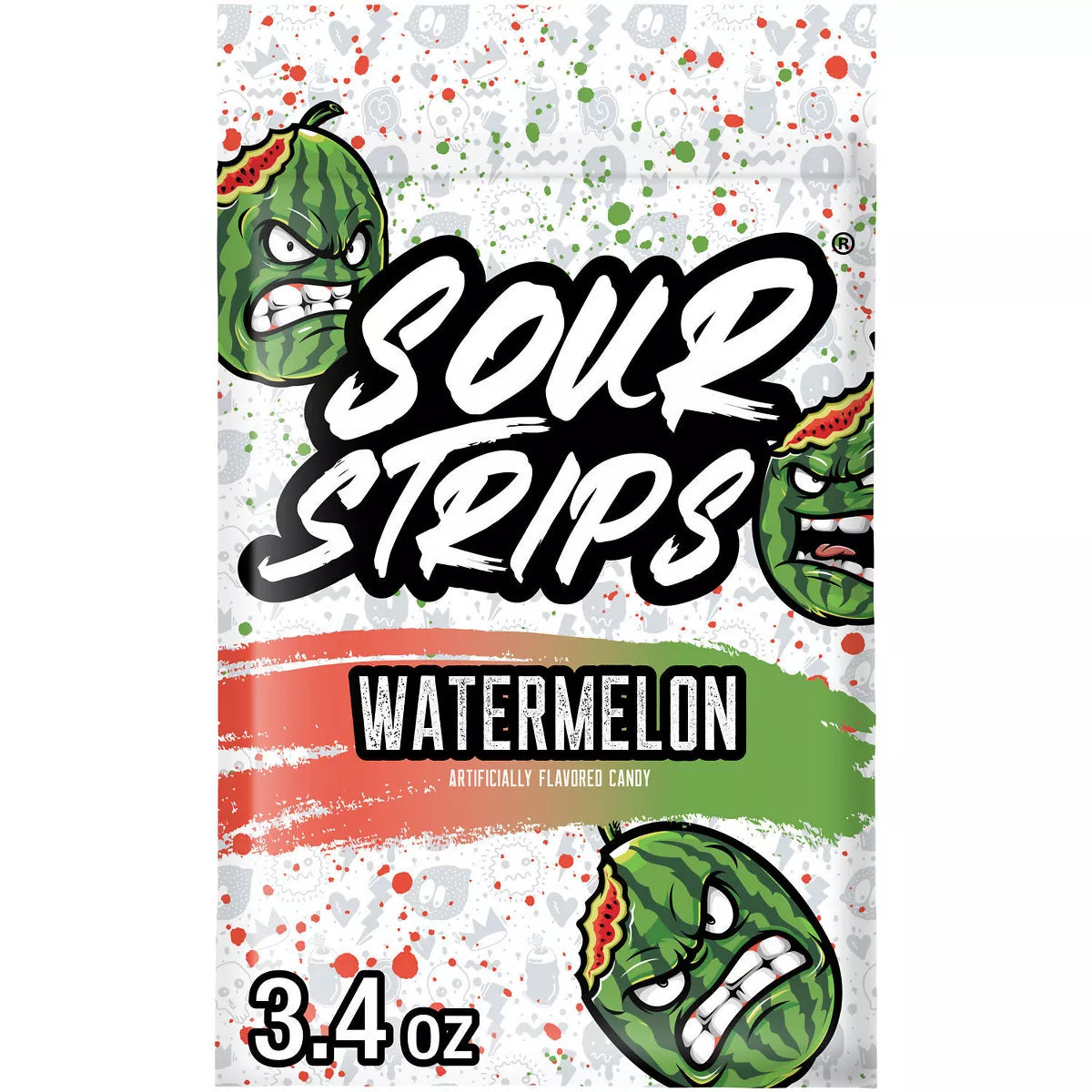 CANDY SOUR STRIPS WATERMELON 3.40OZ 1CT