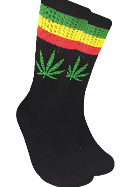 SOCKS WEEDO LONG BLK/GREEN RASTA 12PK