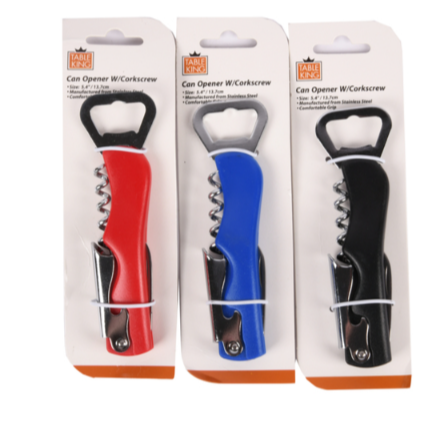 BOTTLE OPENER W/CORKSCREW & ASST CLR 1CT
