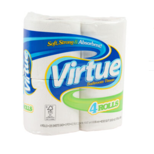 BATHROOM TISSUE VIRTUE NONSCENTED 4PK 12CT
