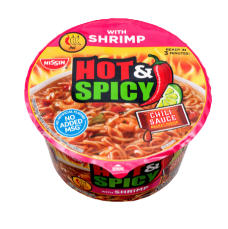 SOUP NISSIN HOT&SPICY SHRIMP BOWL 3.27OZ 6PK