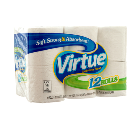 BATHROOM TISSUE VIRTUE NONSCENTED 12PK 4CT