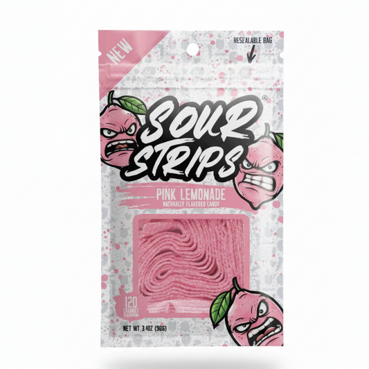 CANDY SOUR STRIPS PINK LEMONADE 3.40OZ 1CT