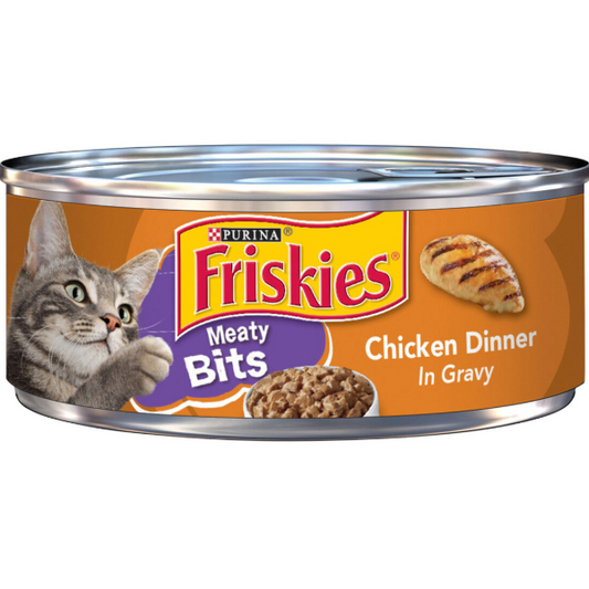 CAT FOOD FRISKIES MEATY BITS CHICKEN DINNER IN GRAVY 5.5OZ