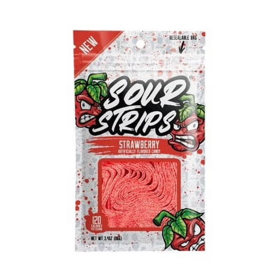 CANDY SOUR STRIPS STRAWBERRY 3.40OZ 1CT