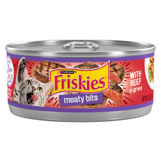 CAT FOOD FRISKIES MEATY BITS WITH BEEF IN GRAVY 5.5OZ