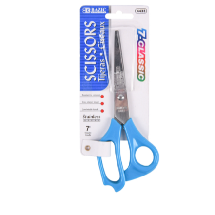 SCISSORS BAZIC 7" STAINLESS STEEL ASST CLR 1CT