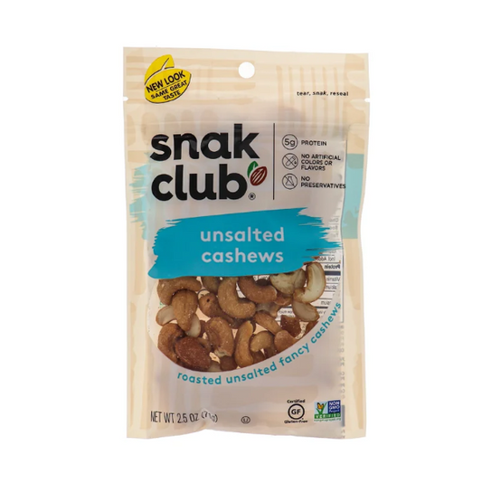 SNAK CLUB UNSALTED CASHEWS 2.5OZ 1CT