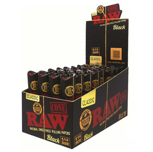 RAW CONES 6PK 1 1/4 SIZE 32CT BLACK