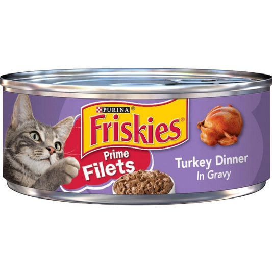 CAT FOOD FRISKIES PRIME FILETS TURKEY DINNER IN GRAVY PURPLE 5.5OZ