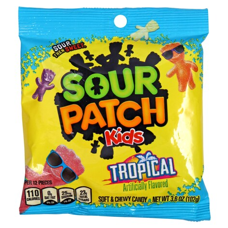 CANDY SOUR PATCH TROPICAL 3.6OZ 12PK 1CT