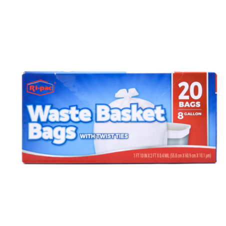 TRASHBAG RI-PAC WASTE BASKET WHT 2OPK 8GAL 1CT
