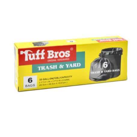 TRASHBAG TUFF BROS BLACK 6PK 33GAL
