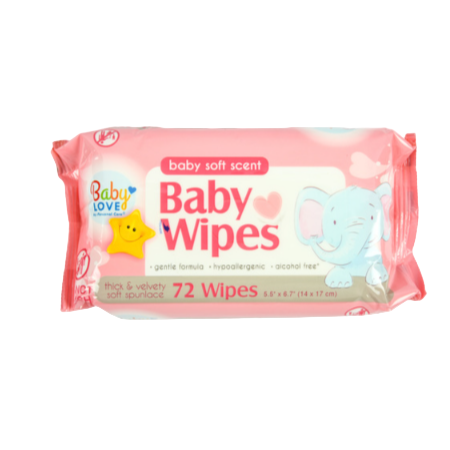 BABY WIPES BABY LOVE PINK 72PK 1CT