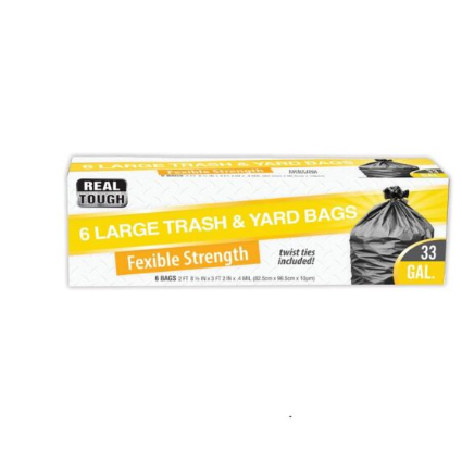 TRASHBAG REAL TOUGH W/TWIST 6PK 33GAL
