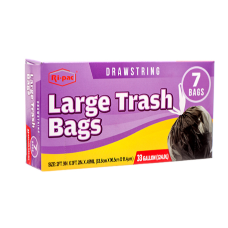 TRASHBAG RI-PAC DRAWSTRING BLK 7PK 13 GAL