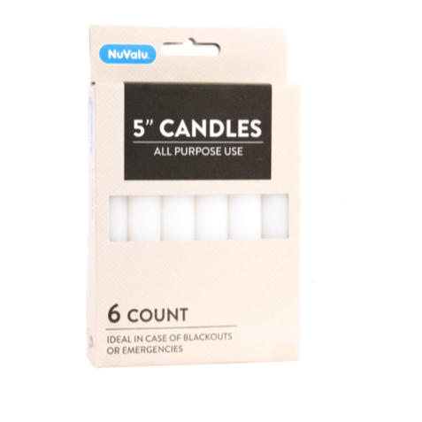 CANDLE NUVALU ALL PURP WHITE 5" 6PK 1CT