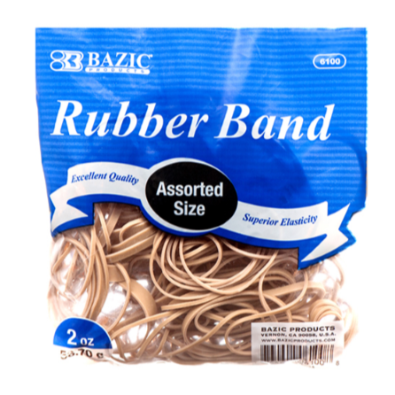 BAZIC RUBBER BAND ASSORTED SIZE 2OZ 1CT