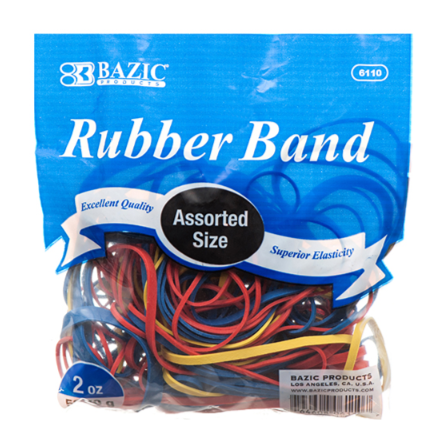 BAZIC RUBBER BAND ASSORTED COLOR&SIZE 2OZ 1CT