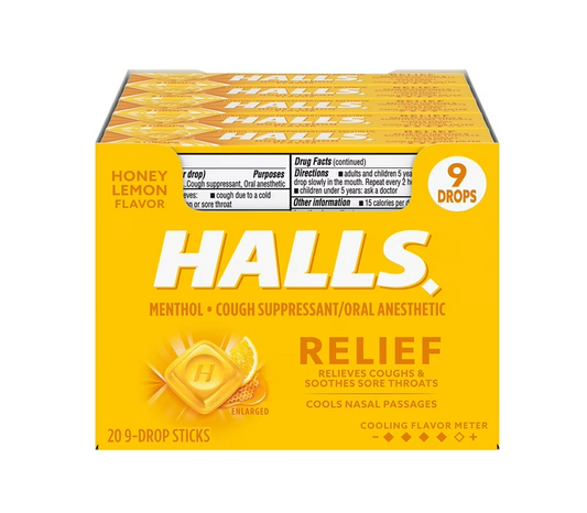 HALLS COUGH DROPS HONEY LEMON 9PK