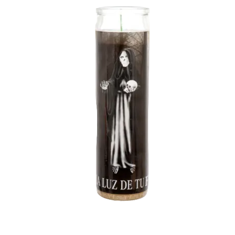 CANDLE SANTE MUERTE BLACK 8" 12PK 1CT