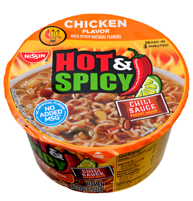 SOUP NISSIN BOWL HOT & SPICY CHICKEN 3.32OZ 6PK