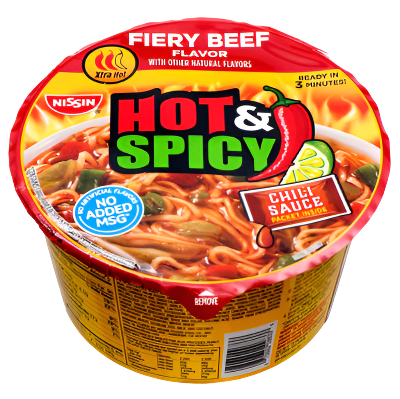 SOUP NISSIN BOWL HOT&SPICY BEEF 3.28OZ 6PK