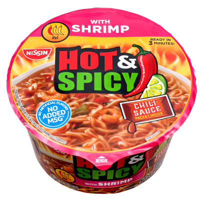 SOUP NISSIN BOWL HOT&SPICY SHRIMP 3.27OZ 6PK
