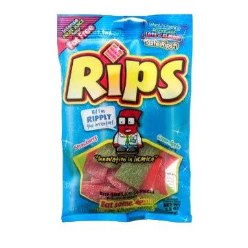 CANDY RIPS SOUR CANDY 3.5OZ STRAWBERRY & GREEN APPLE 1CT