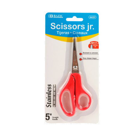 SCISSORS BAZIC 5" STAINLESS STEEL W/POINT TIP ASST 1CT
