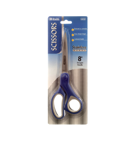 BAZIC SCISSORS 8" SOFT GRIP STAINLESS STEEL ASSORTED COLOR