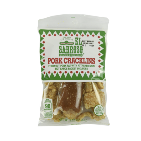 CHIPS EL SABROSO PORK CRACKLINS W/ HOT SAUCE PACKET 2.25 OZ 12PK