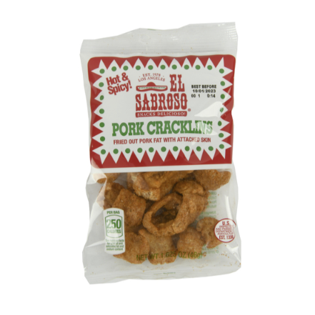 CHIPS EL SABROSO PORK CRACKLINS HOT & SPICY 1.625 OZ 12PK