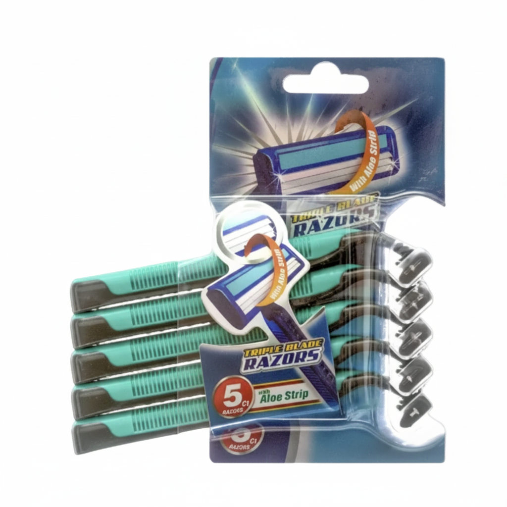 RAZORS 5PC W/LUBRICATING STRIP 1CT
